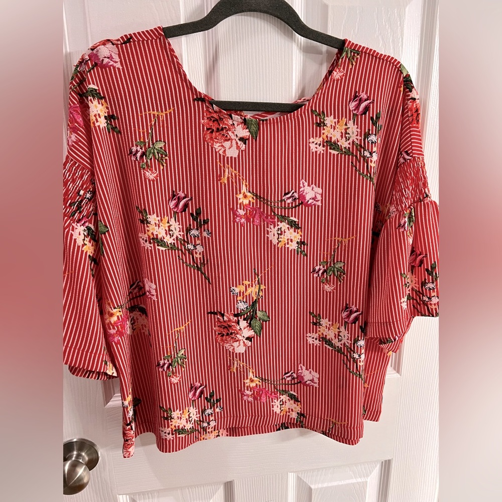 Twine & String striped blouse with floral print, NWOT